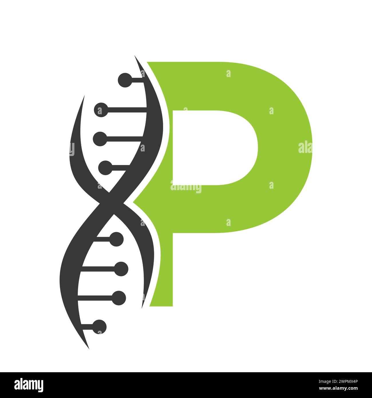 DNA-Logo auf Buchstabe P Vektorvorlage für Gesundheitssymbol Stock Vektor