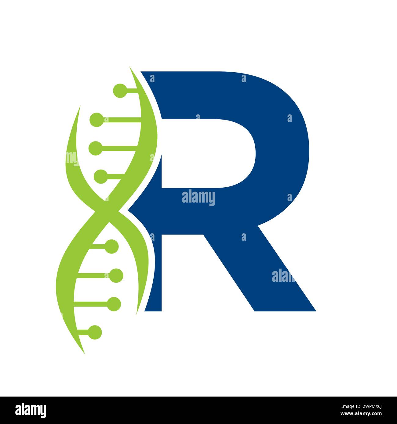 DNA-Logo auf Buchstabe R Vektorvorlage für Gesundheitssymbol Stock Vektor
