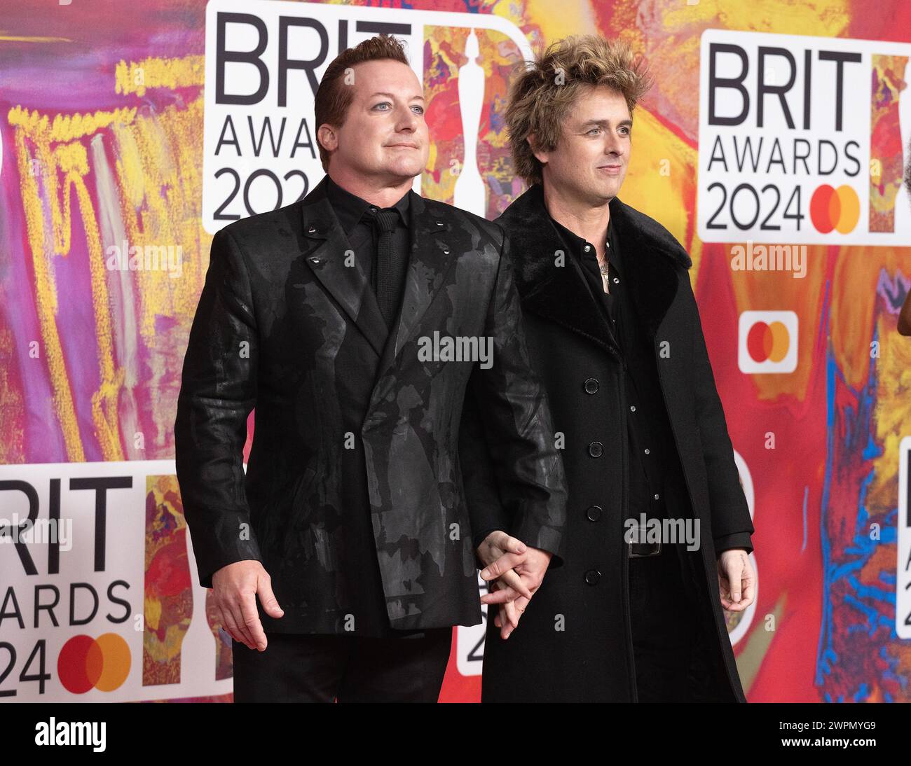 London, Großbritannien. März 2024. (NUR FÜR REDAKTIONELLE ZWECKE. Tré Cool und Billie Joe Armstrong vom Green Day nehmen am 2. März 2024 in London an den BRIT Awards 2024 in der O2 Arena Teil. Quelle: S.A.M./Alamy Live News Stockfoto