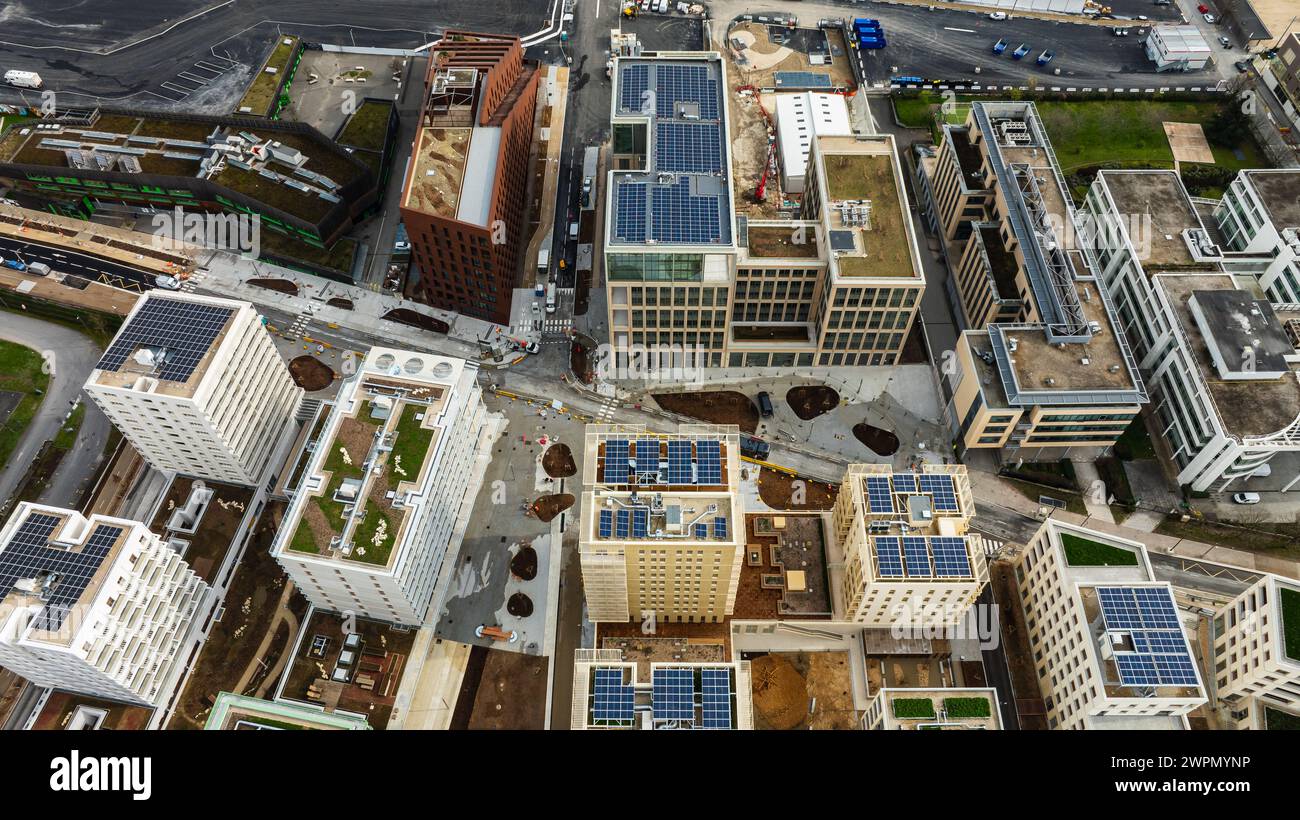 Luftaufnahme des Olympischen Dorfes Paris 2024 am 28. Februar 2024 in