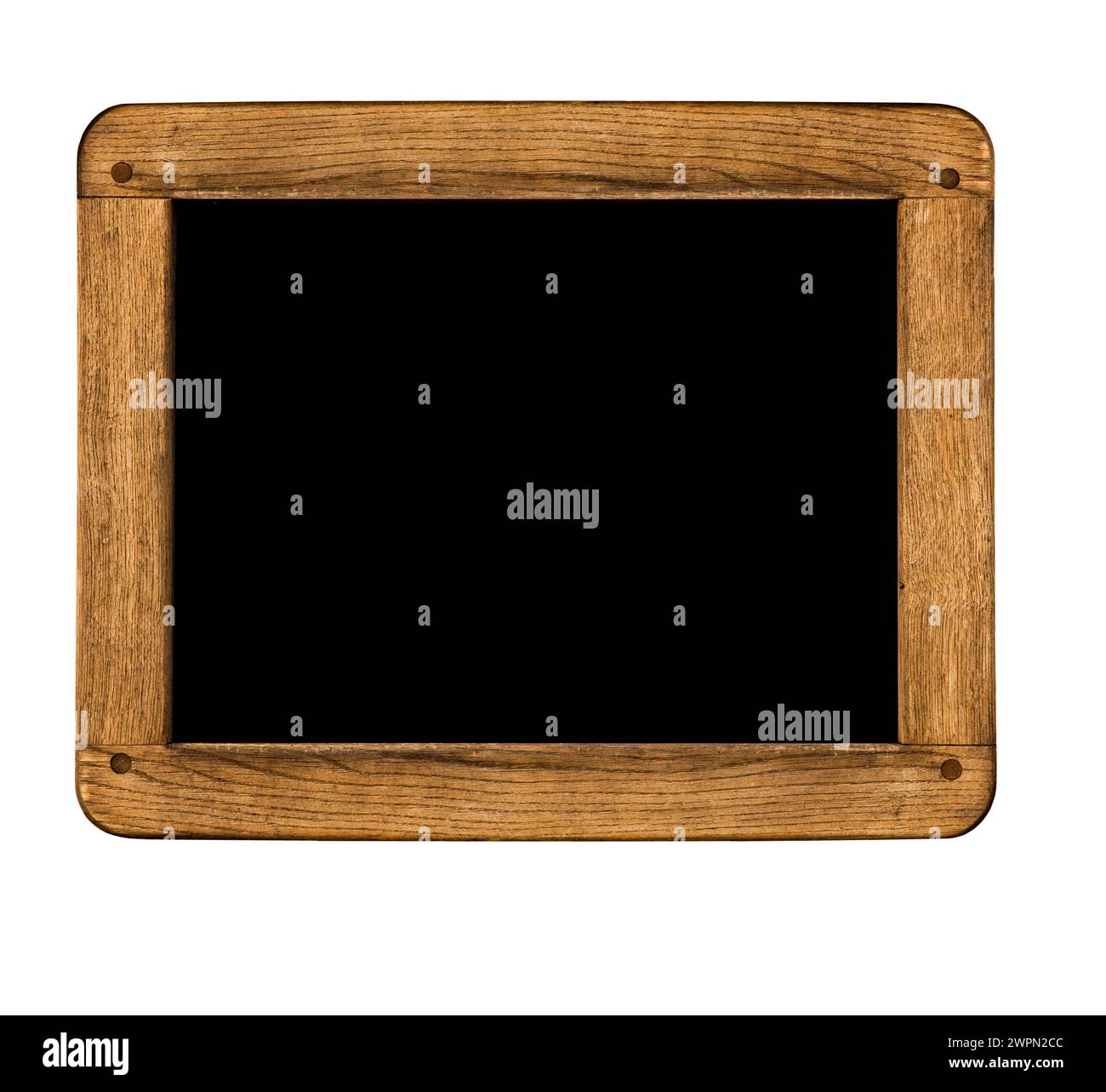 Platte mit Holzrahmen vor weißem Hintergrund, Textraum Stockfoto