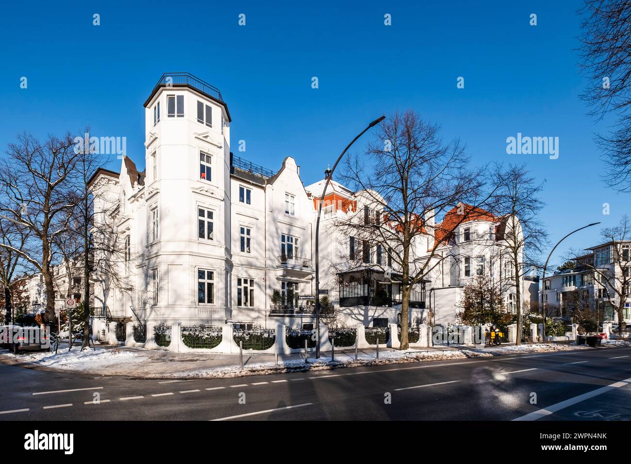 Jugendstilhäuser an der Außenalster in Hamburg, Wintereindrücke, Norddeutschland, Deutschland Stockfoto