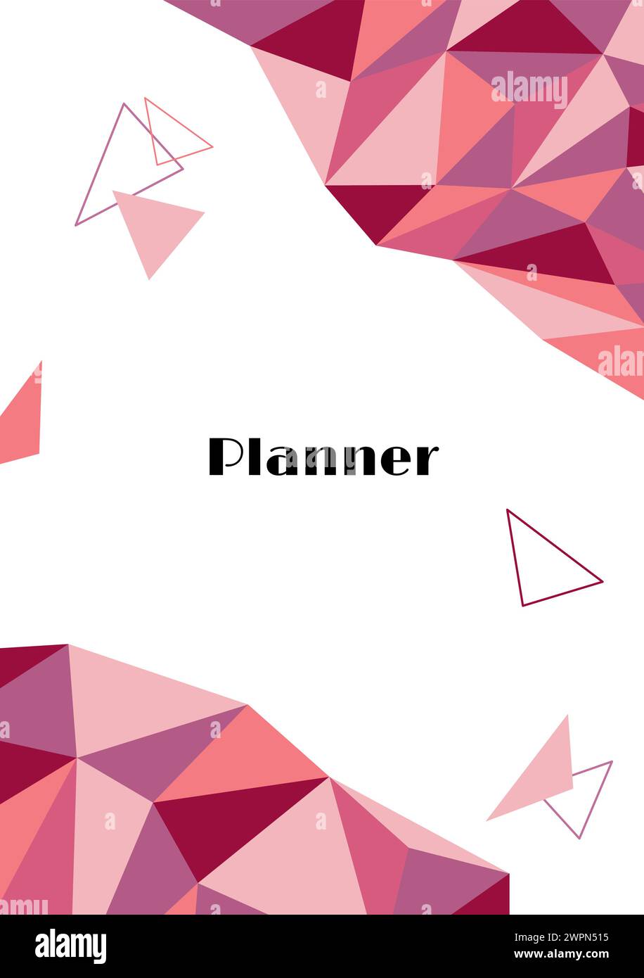 Planer Buch Cover Vektor. Polygonaler geometrischer Design-Hintergrund mit farbigen Dreieckselementen. Planertext. A5-Format für Notizbücher Stock Vektor