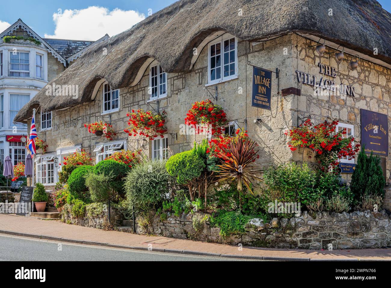 Reetgedecktes inn in The Old Village, Shanklin, Isle of Wight, Hampshire, Großbritannien, England Stockfoto