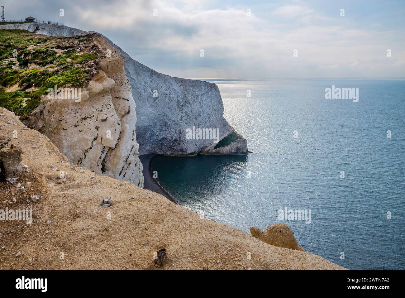 Klippen an der Südwestspitze der Insel bei Alum Bay, Isle of Wight, Hampshire, Großbritannien, England Stockfoto