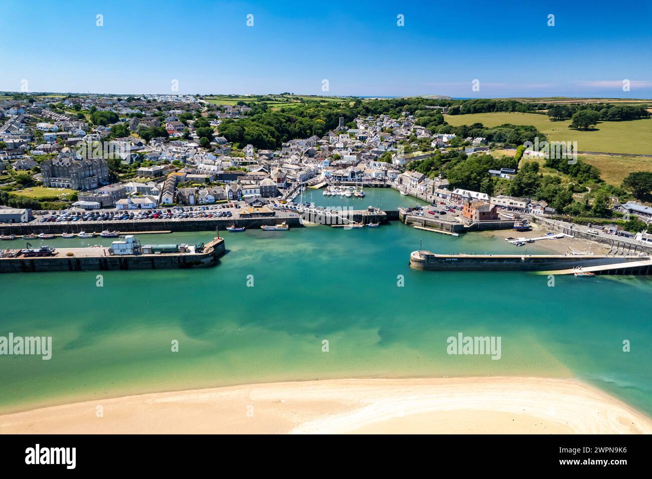 Padstow aus der Luft gesehen, Cornwall, England, Großbritannien, Europa Stockfoto