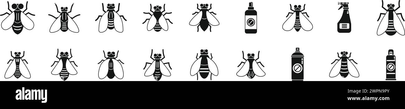 Tsetse-Fliegen-Symbole legen einen einfachen Vektor fest. Gefährliche Krankheit. Insektenfliege Summen Stock Vektor