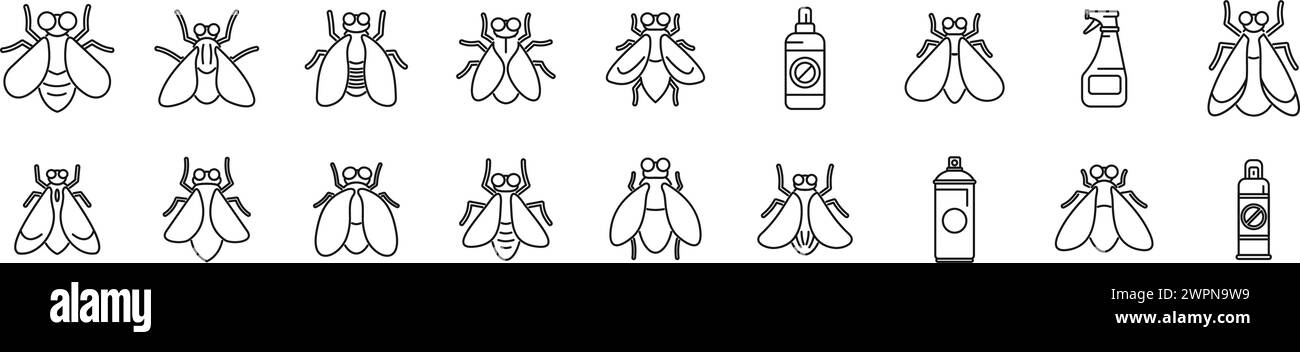 Tsetse-Fliegen-Symbole legen den Konturvektor fest. Gefährliche Krankheit. Insektenfliege Summen Stock Vektor