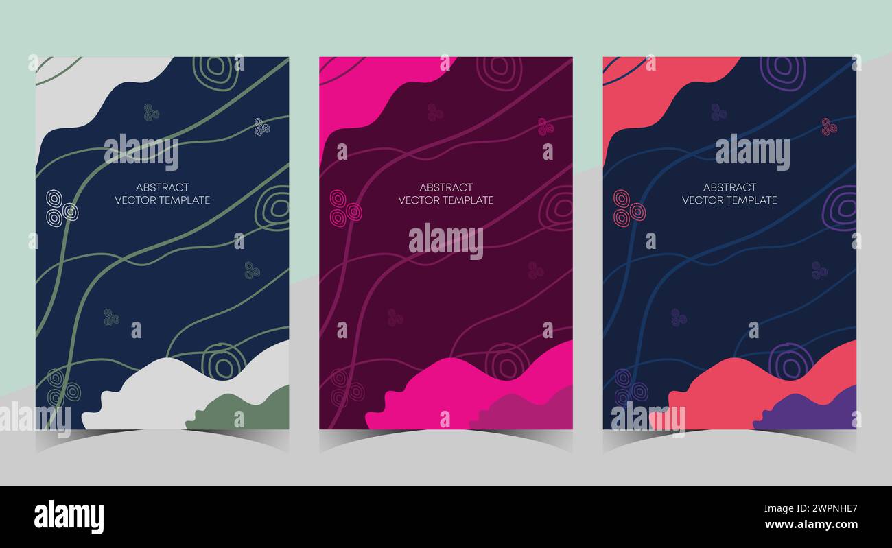 Posterset Im Memphis-Stil. Kreative abstrakte Hintergründe für Social-Media-Vorlagen, neutrale Farben für Ihre Dekoration, abstrakte Vektorvektoren im flachen Stil Stock Vektor