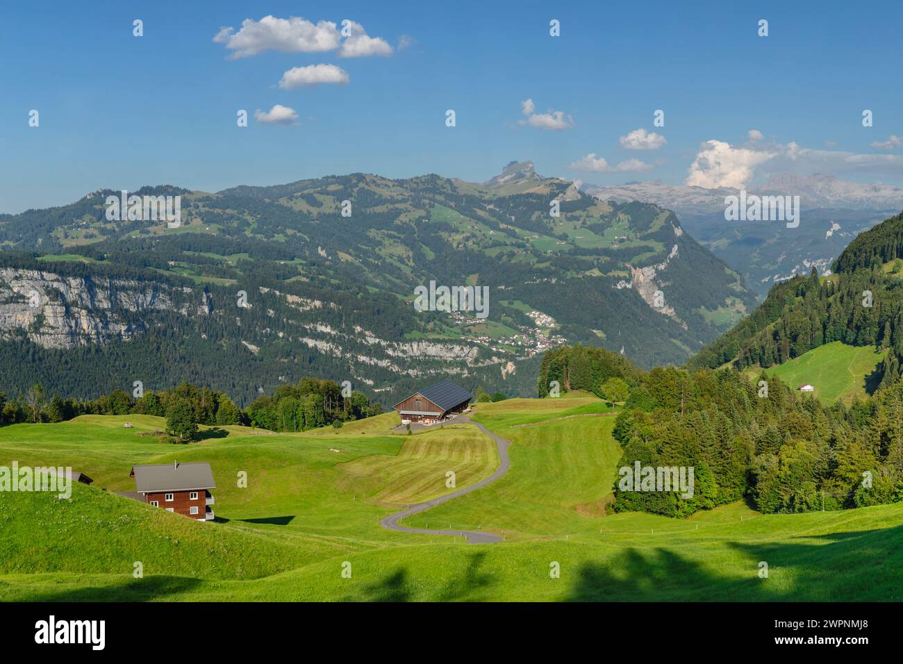 Blick von Fronalpstock nach Stoos und Furggelenstock, Glarner Alpen, Schwyz, Schweiz Stockfoto