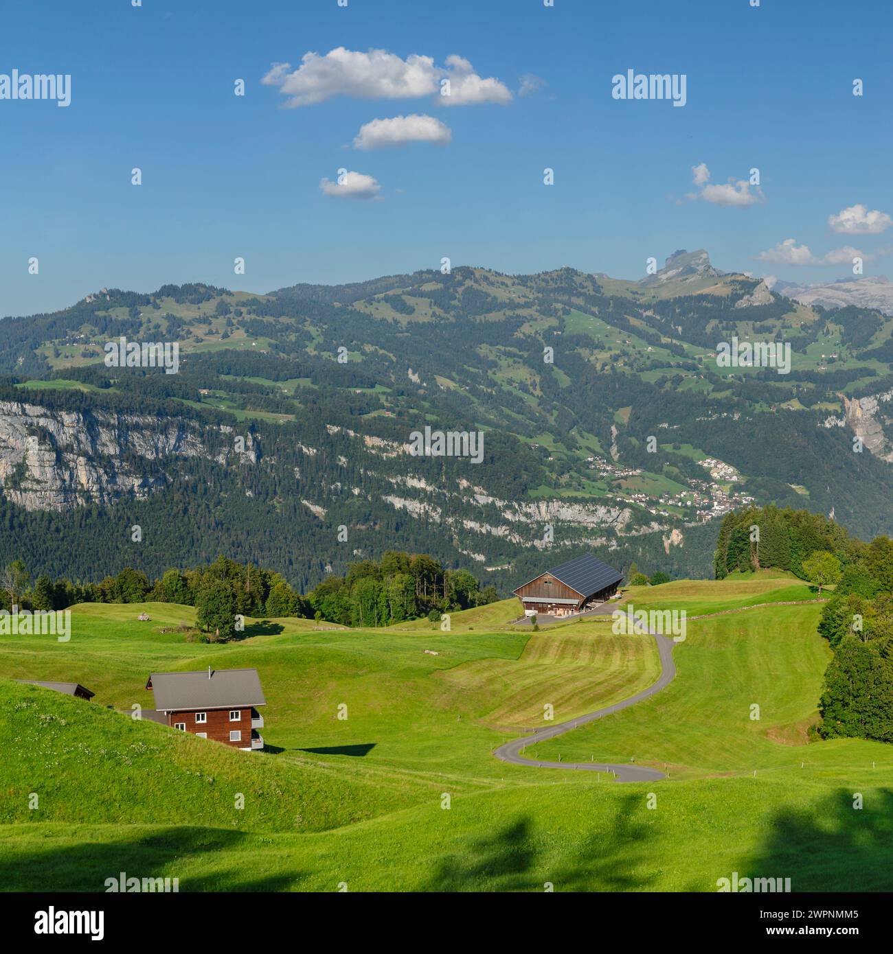 Blick von Fronalpstock nach Stoos und Furggelenstock, Glarner Alpen, Schwyz, Schweiz Stockfoto