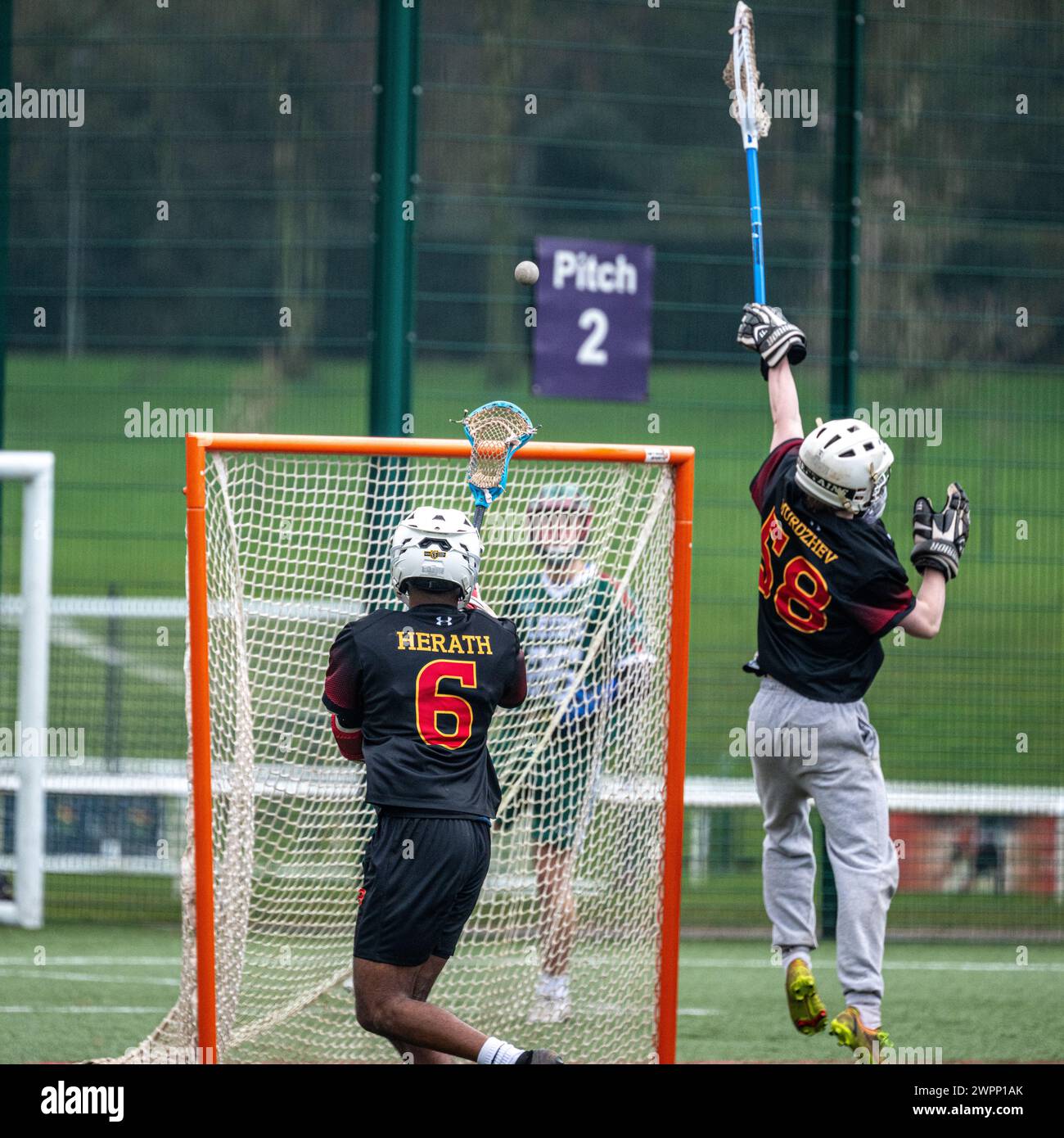 Lacrosse Competitive Action Stockfoto