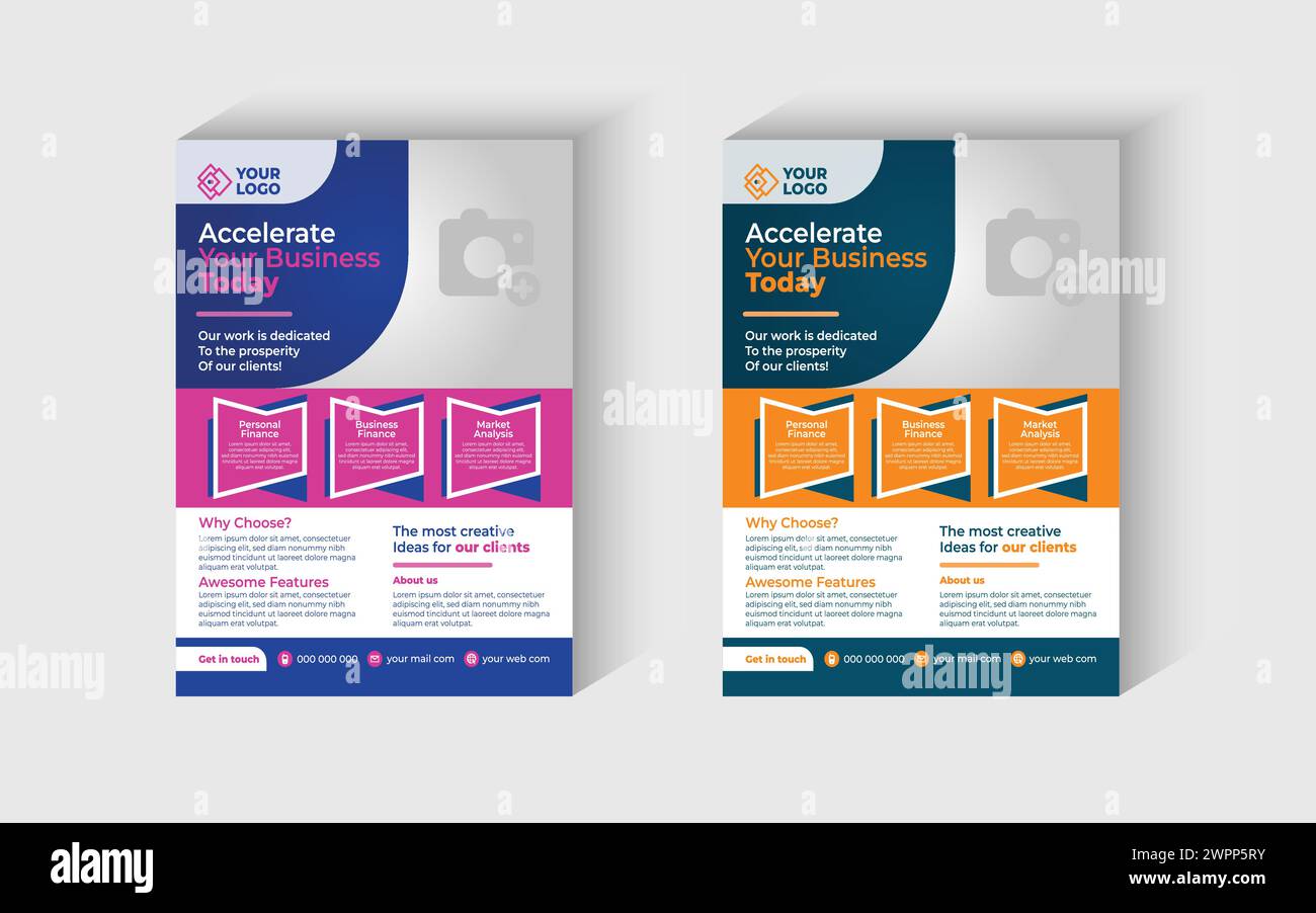 Corporate Business Flyer Design Template mit 2 verschiedenen Optionen, Business Broschürendesign, Flyer Layout Template A4, Flyer Geometrisches Flyer Design Stock Vektor