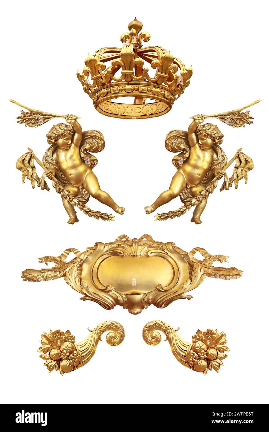 Isoliertes goldenes Detail auf Schloss Versailles. Frankreich. Stockfoto