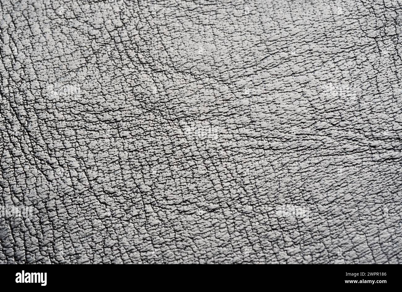 Extreme Nahaufnahme Hintergrundtextur Details aus künstlichem Rissleder, Linien- und Falten-Muster auf der Oberfläche, von oben gesehen, von vorne Stockfoto