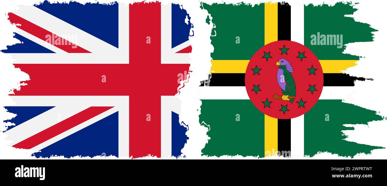 Dominica und Großbritannien Grunge Flags Verbindung, Vektor Stock Vektor