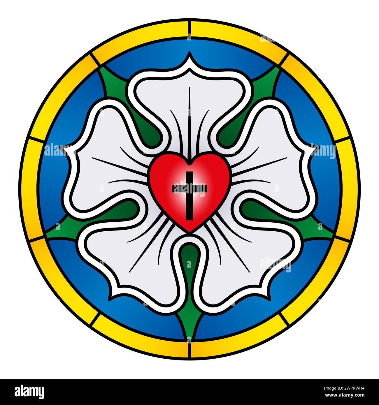 Luther Rose, Symbol des Lutheranismus. Luthersiegel, Ausdruck der Theologie und des Glaubens von Martin Luther. Stockfoto
