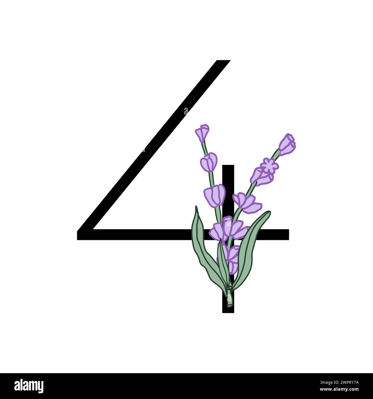 Lavendelblüte violett kleine Blume Handzeichnung Nummer für Hochzeitsdesign von Karte oder Einladung. Vektorillustrationen, isoliert auf weißem Hintergrund Stock Vektor