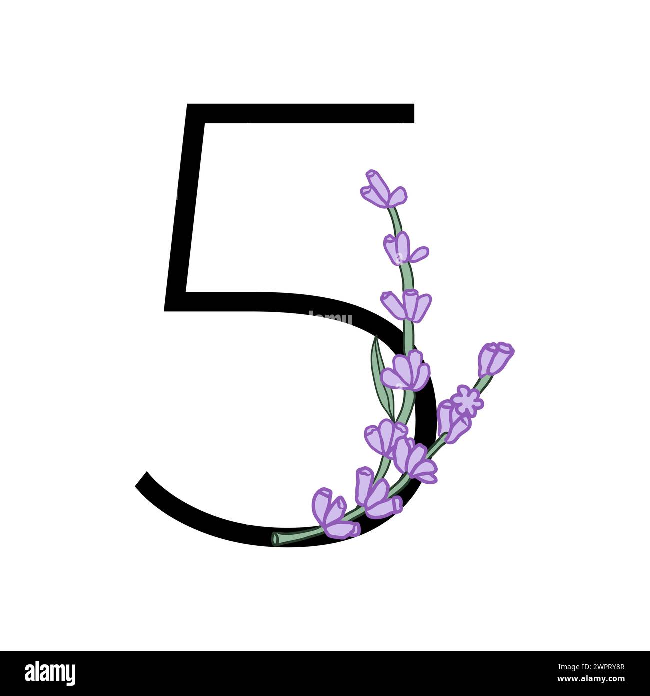 Lavendelblüte violett kleine Blume Handzeichnung Nummer für Hochzeitsdesign von Karte oder Einladung. Vektorillustrationen, isoliert auf weißem Hintergrund Stock Vektor