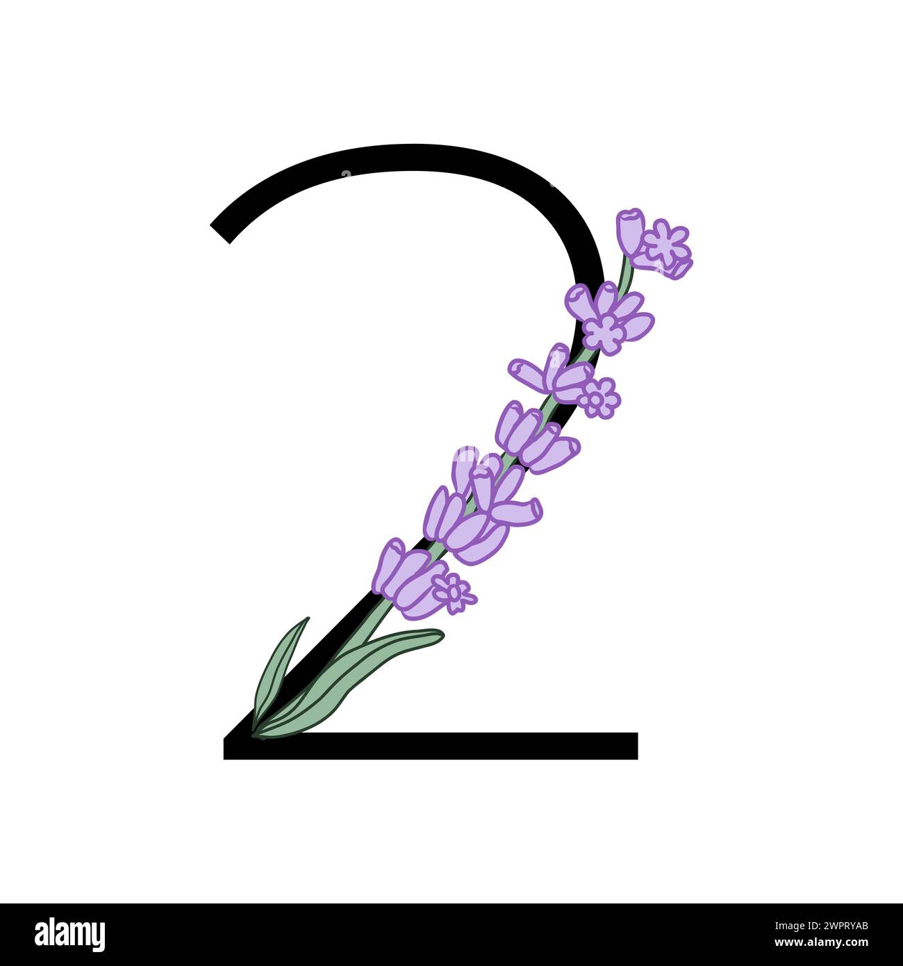 Lavendelblüte violett kleine Blume Handzeichnung Nummer für Hochzeitsdesign von Karte oder Einladung. Vektorillustrationen, isoliert auf weißem Hintergrund Stock Vektor