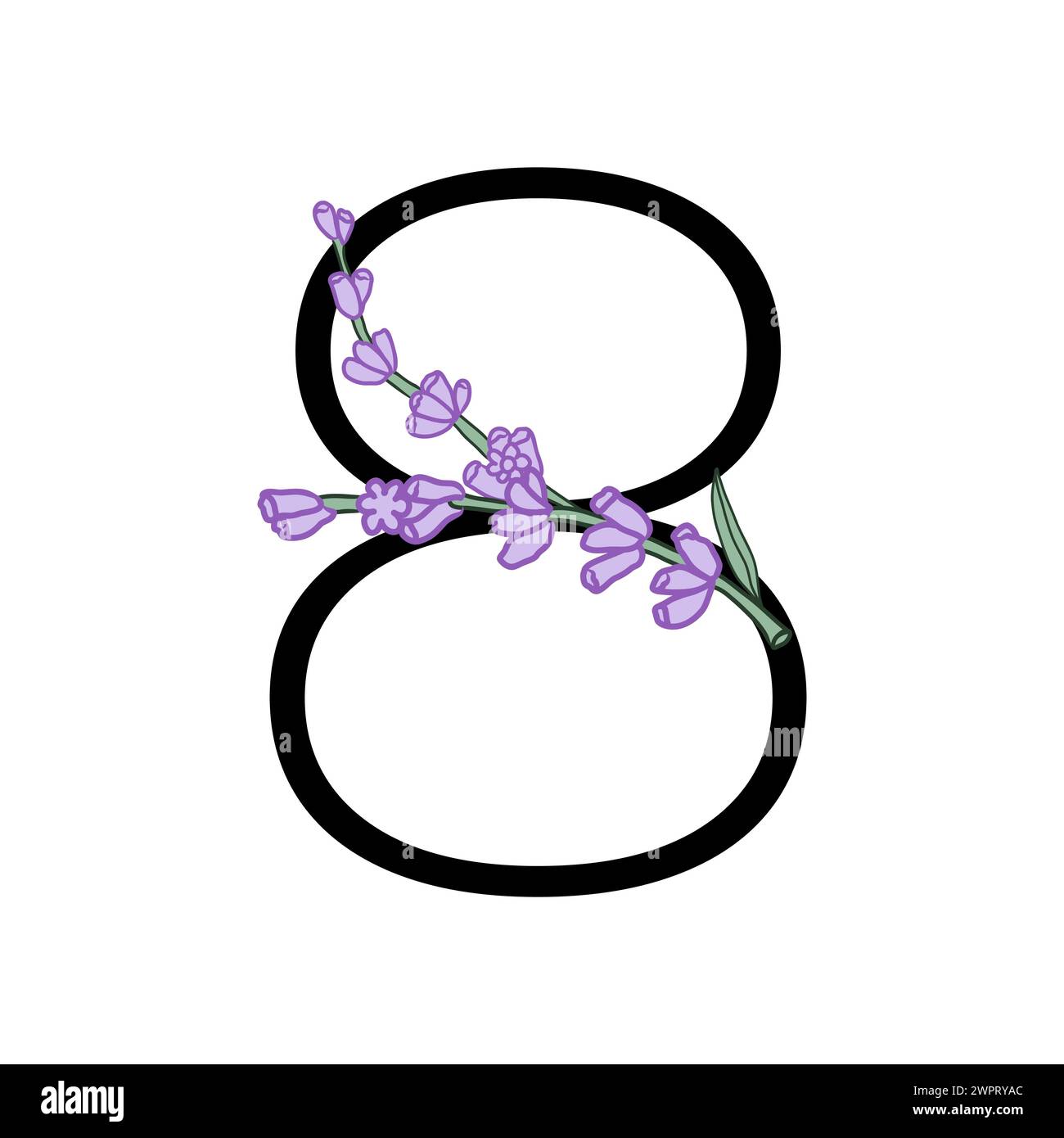 Lavendelblüte violett kleine Blume Handzeichnung Nummer für Hochzeitsdesign von Karte oder Einladung. Vektorillustrationen, isoliert auf weißem Hintergrund Stock Vektor