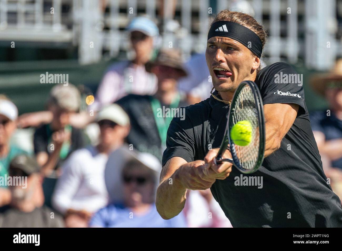 Indian Wells, USA. März 2024. Der Deutsche Alexander Zverev in einem Moment seines Spiels in der zweiten Runde bei Indian Wells. Quelle: Maximilian Haupt/dpa/Alamy Live News Stockfoto