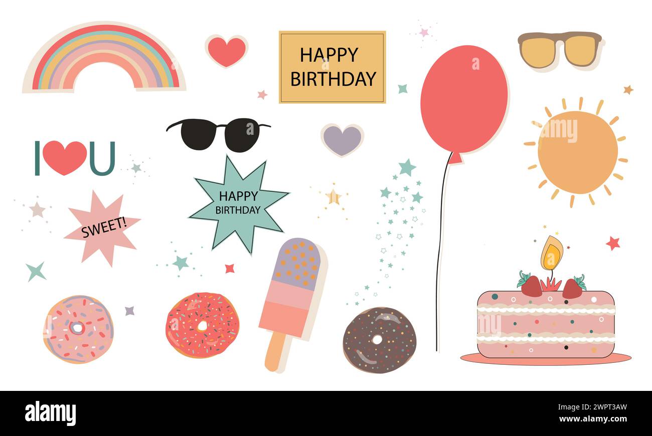 Geburtstagskarte Aufkleber Set Vektor Stock Vektor