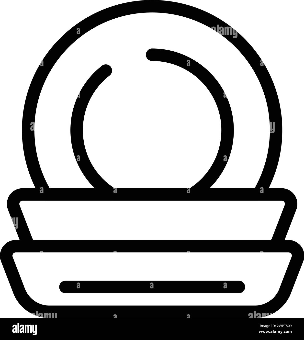 Symbol für runde Platten Konturvektor. Geschirr zum Abendessen. Haushaltsgeschirr Werkzeuge Stock Vektor