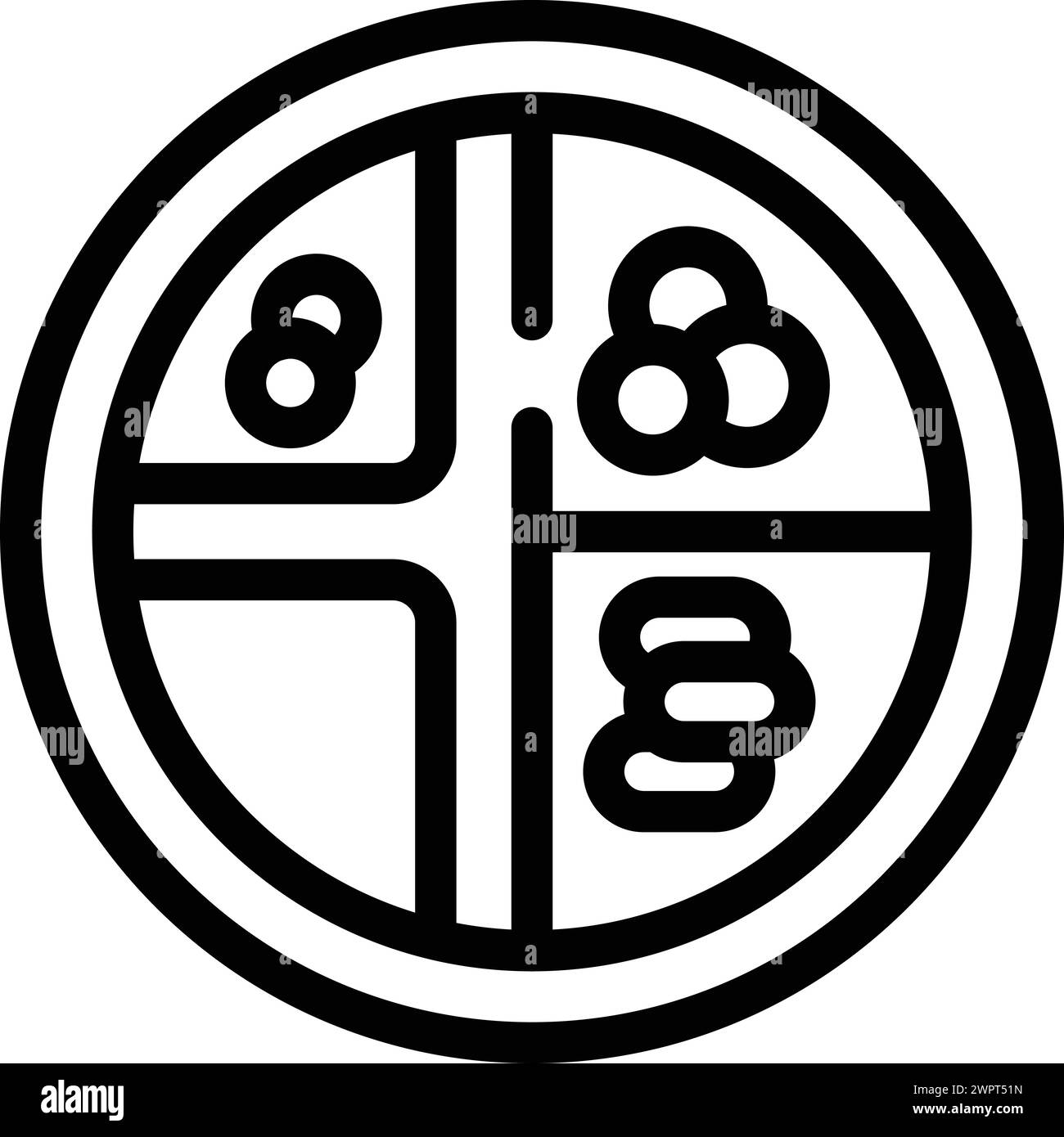 Konturvektor des Symbols geteilte Platte. Snacks, Geschirr, Gefäß. Servierplatte Stock Vektor