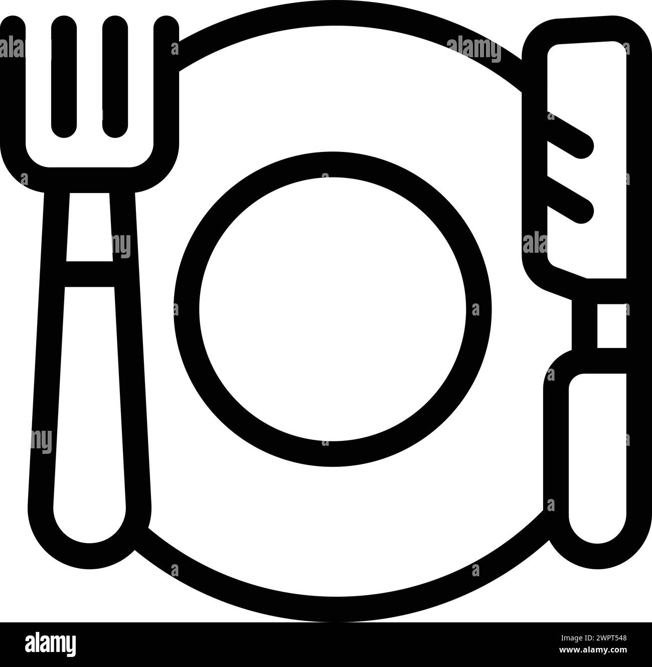 Lebensmittel Besteck Symbol Umrissvektor. Serviergeschirr-Set. Essenszubehör Stock Vektor
