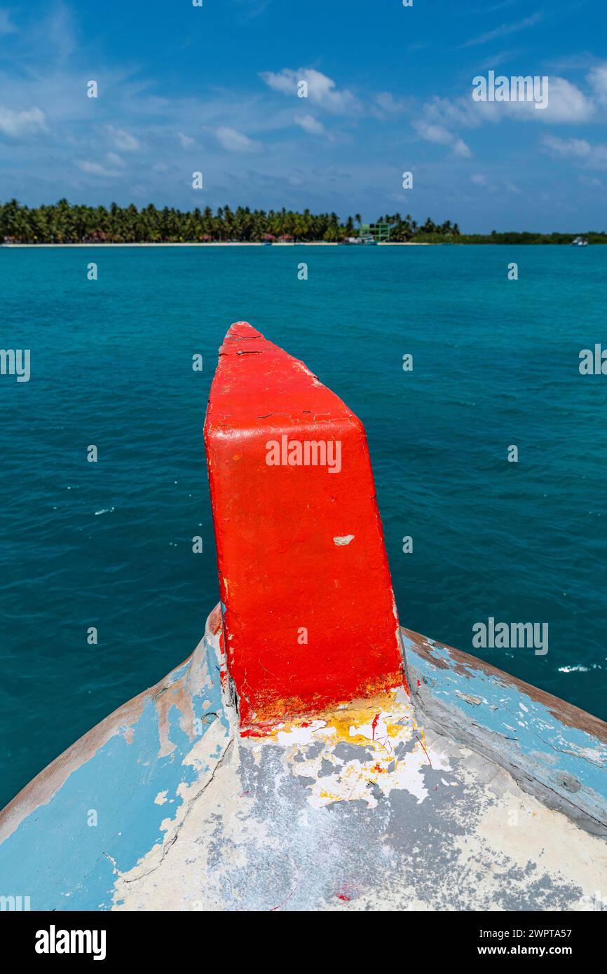 Boot auf dem Weg nach Bangaram Island, Lakshadweep Archipel, Union Territory of India Stockfoto