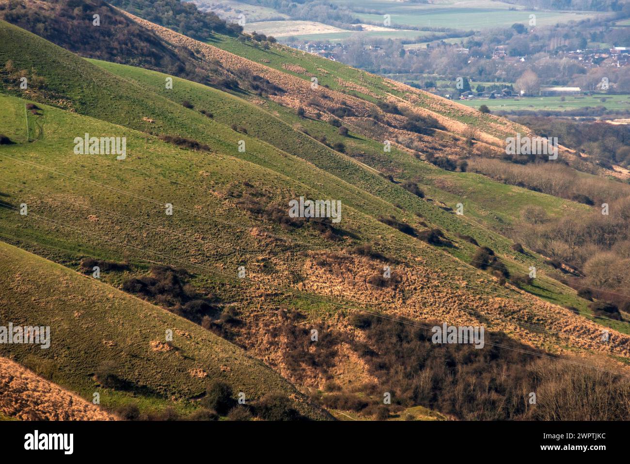 Brighton, 9. März 2024: Blick über einen Teil des South Downs National Park, am Devil's Dyke, in der Nähe von Brighton Stockfoto