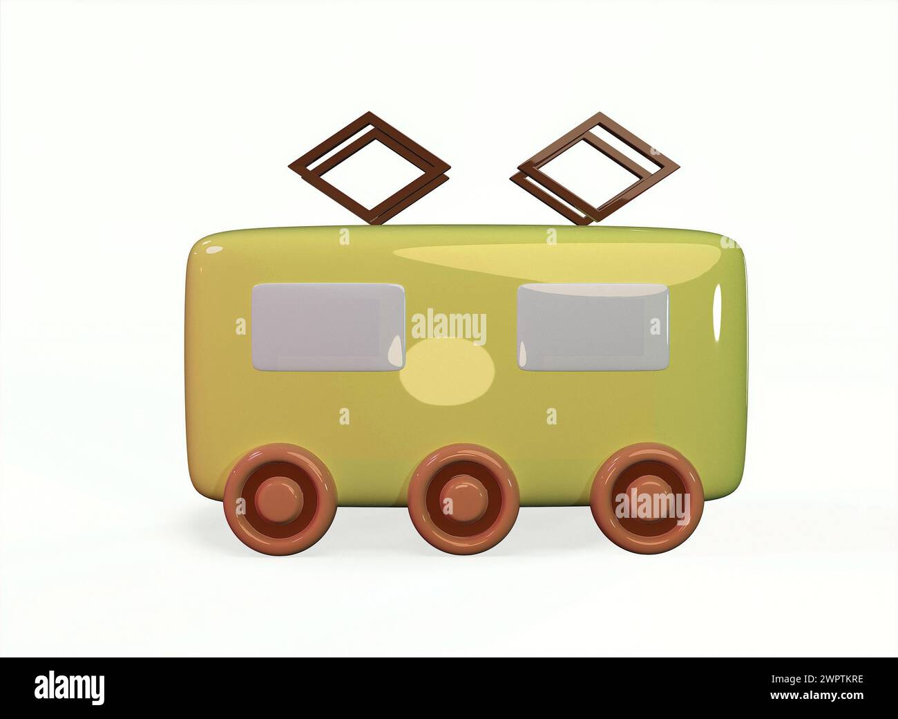 Cartoon-Tram-Symbol auf weißem Hintergrund 3D-Rendering. Stockfoto