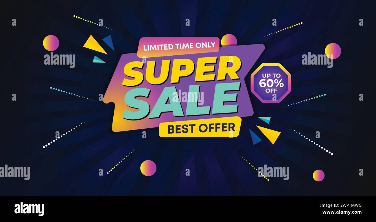 Super Sale Bannervorlage. Aktionsbeiträge für Flash-Rabatte für große Deals. Webbanner für Werbeaktion mit Sonderrabatt Stock Vektor