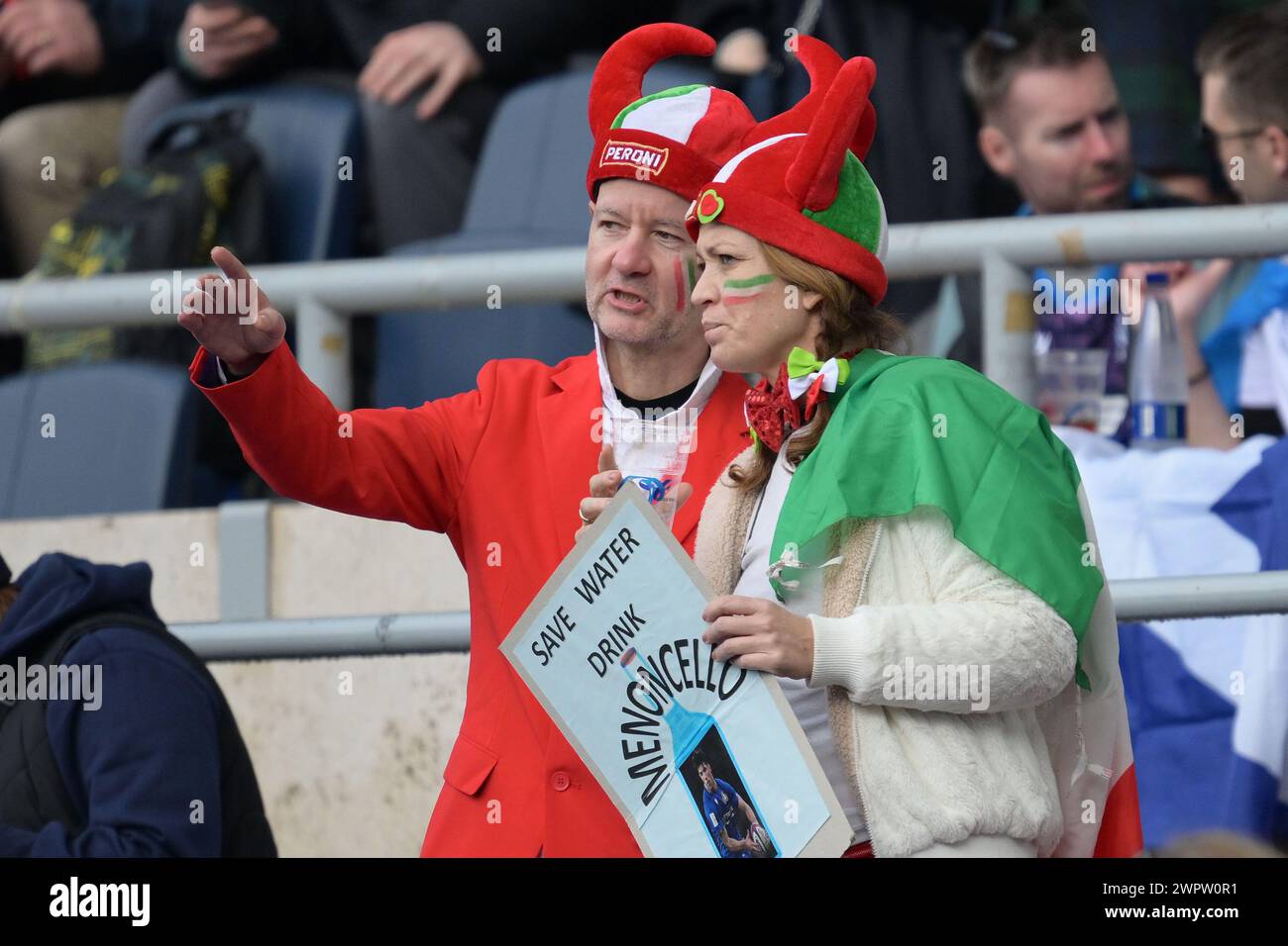 Roma, Italien. März 2024. Fans beim Six Nations Rugby-Spiel zwischen Italien und Schottland im Olympiastadion in Rom, Italien - Samstag, 9. März 2024 - Sport Rugby ( Foto: Alfredo Falcone/LaPresse ) Credit: LaPresse/Alamy Live News Stockfoto