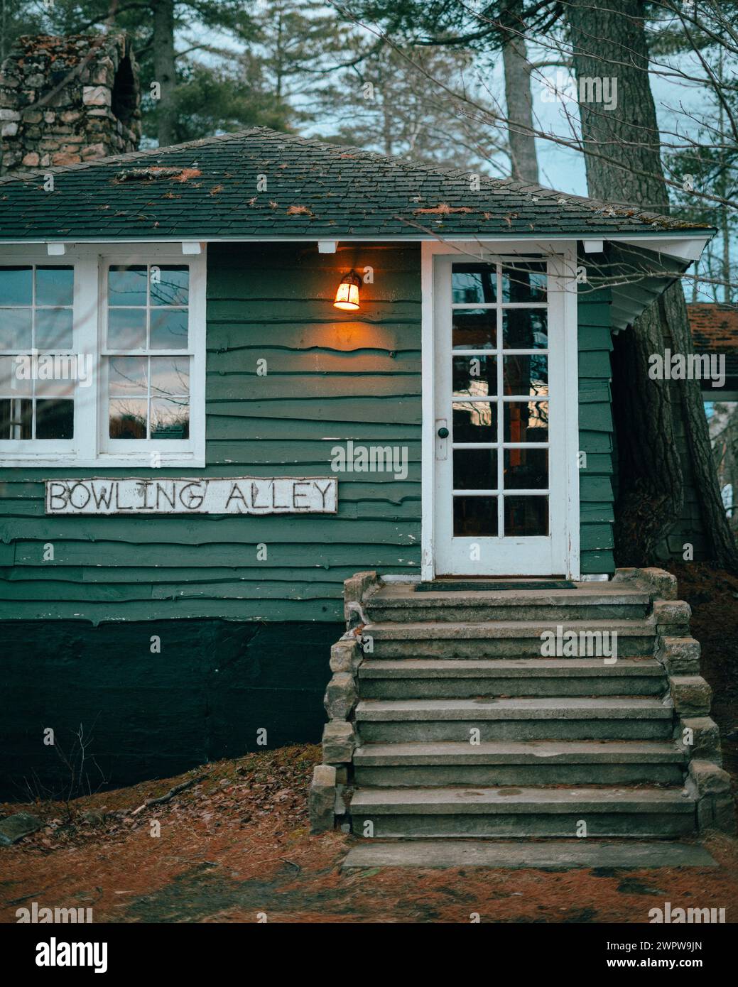 Bowlingbahn im White Pine Camp, Paul Smiths, New York Stockfoto