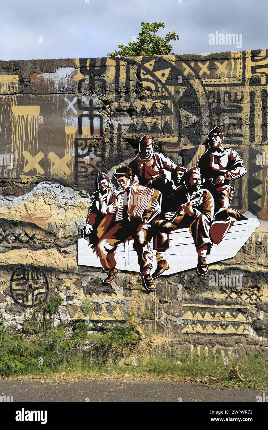 Fresko des tahitianischen „Poilus“ in Hommage an die Soldaten von Tahiti, die während des Ersten Weltkriegs von 1914 bis 1918 in den Kampf zogen. 1.800 junge Polynesier Stockfoto