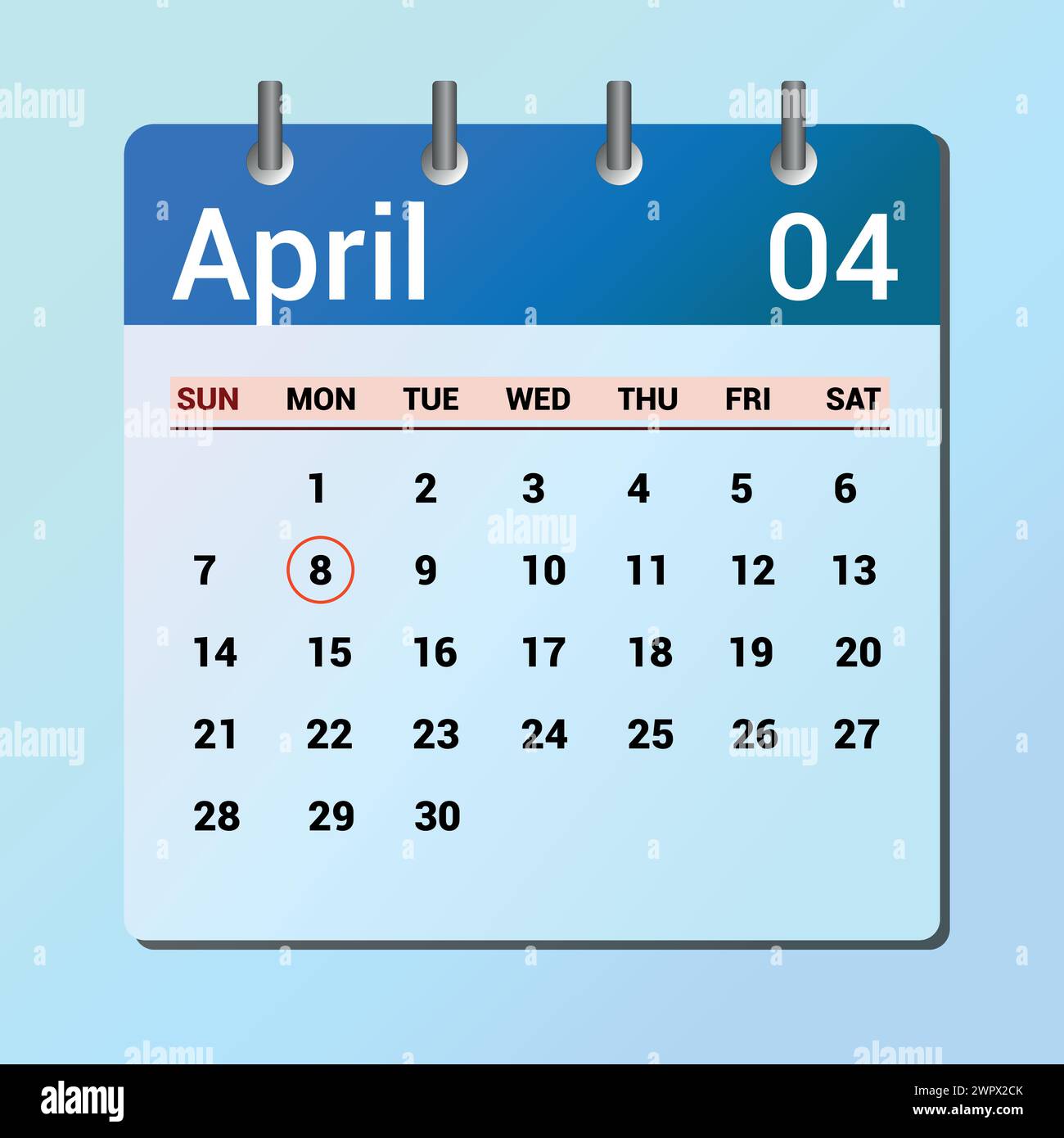 April 07. Kalender mit flachen Symbolen auf blauem Hintergrund isoliert. Vektorillustration für Datum und Monat Stock Vektor