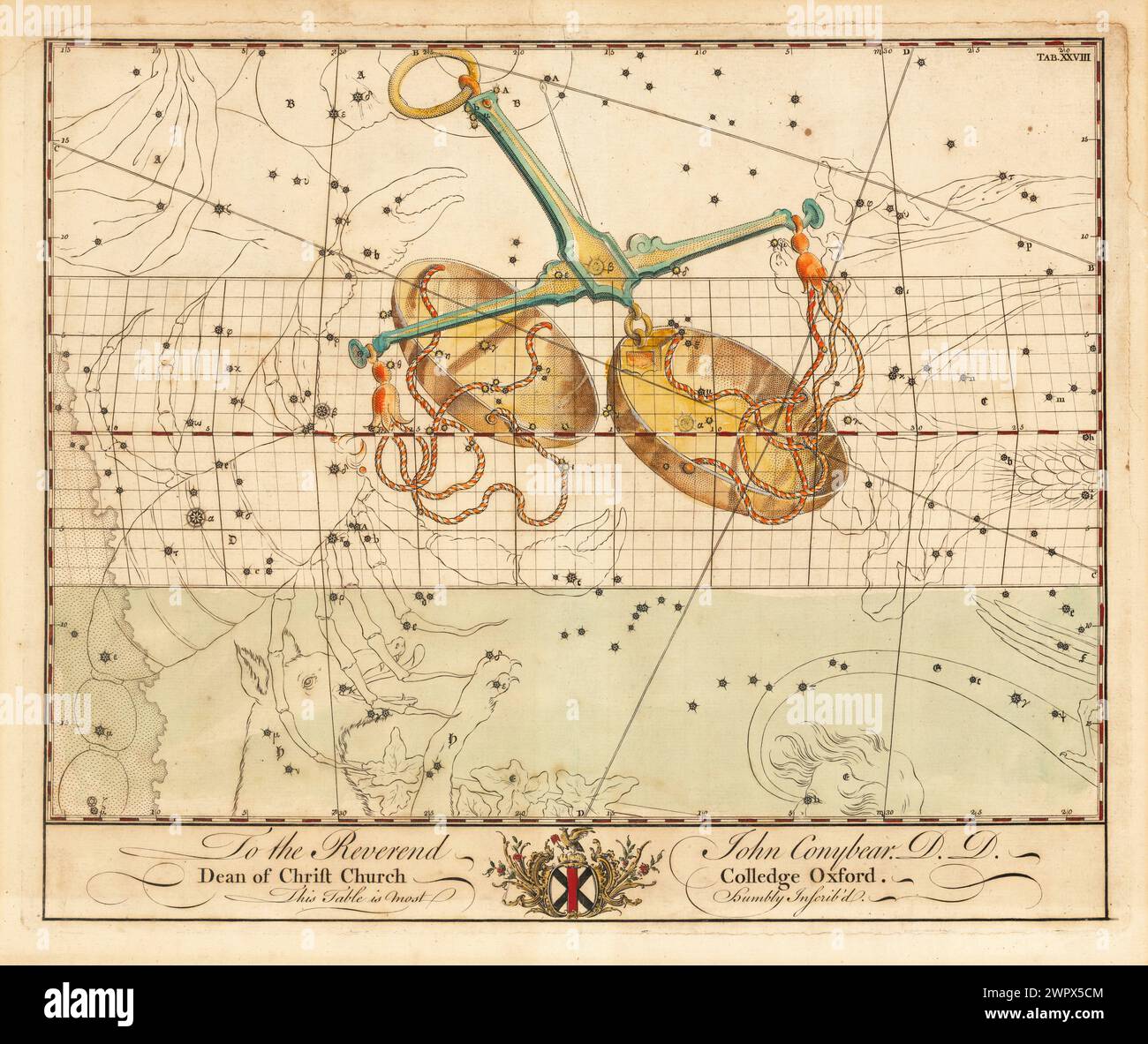 Sternkarte mit dem Sternbild Libra von John Bevis 1750 Stockfoto