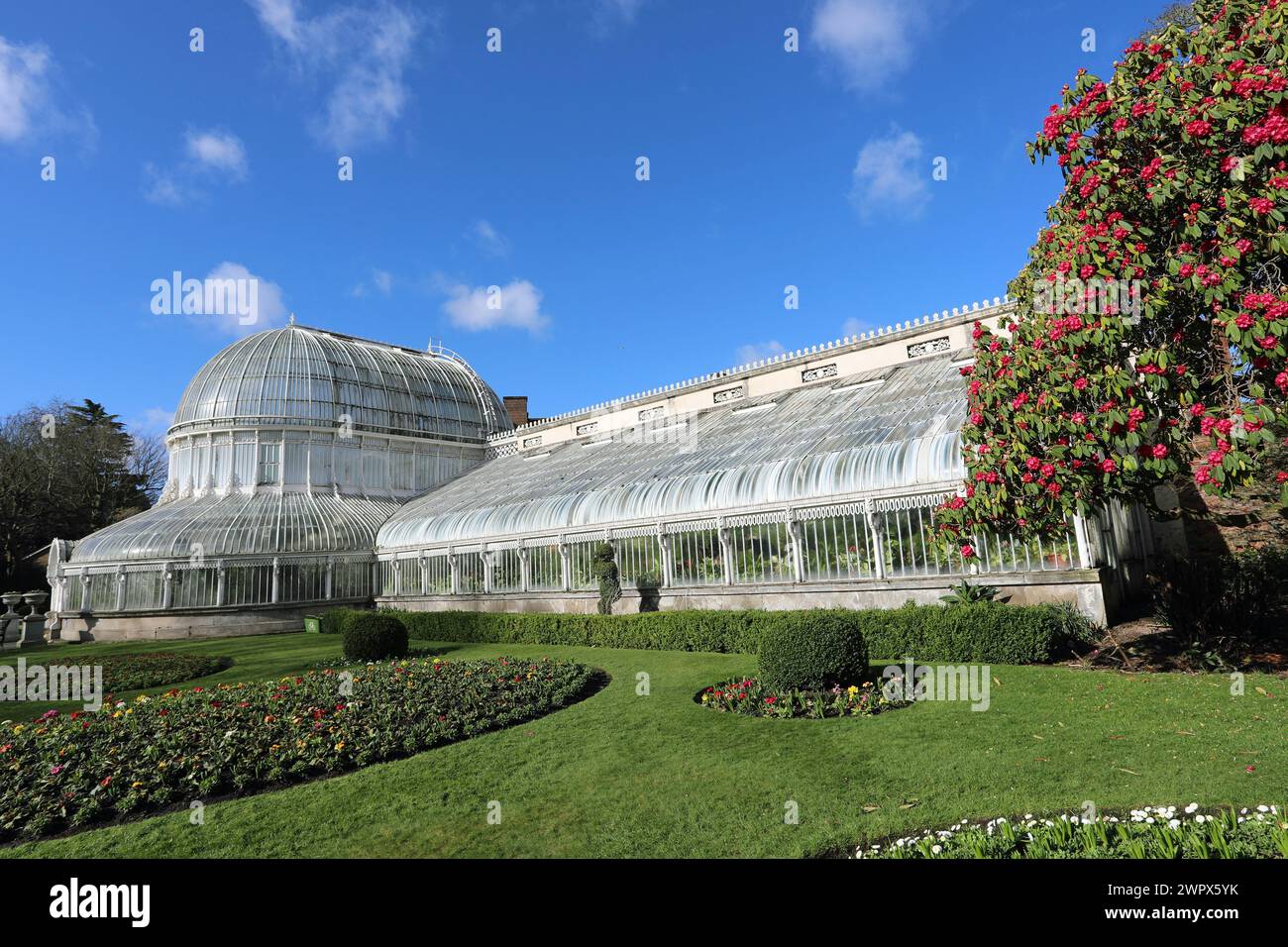 Gusseisernes Glashaus aus viktorianischer Zeit von Charles Lanyon in den Belfast Botanic Gardens Stockfoto