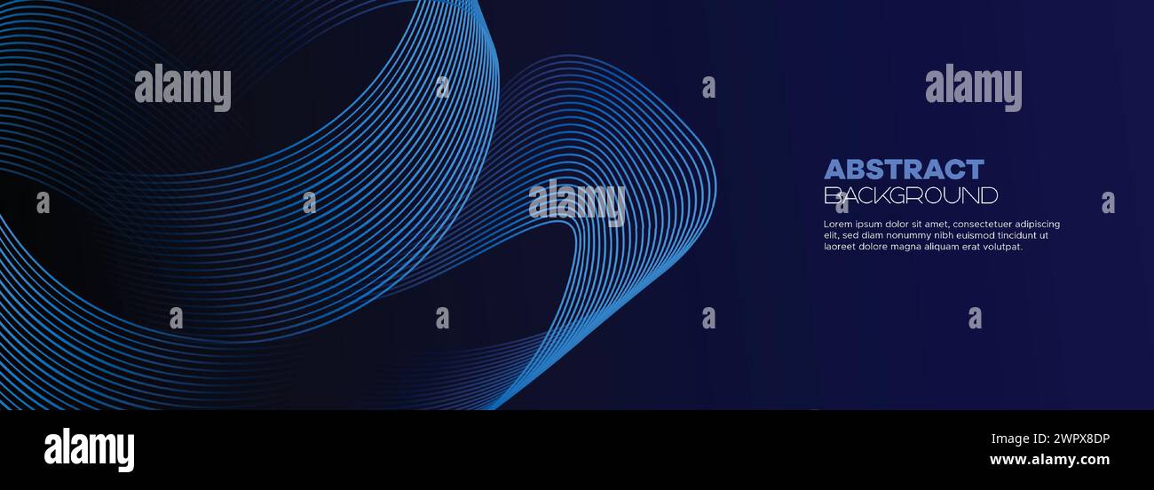 Dunkelblauer abstrakter Bannerhintergrund mit leuchtenden geometrischen Kreisen. marineblaues Farbverlauf-Muster und Web-Hintergrund mit futuristischer Technologie Stock Vektor