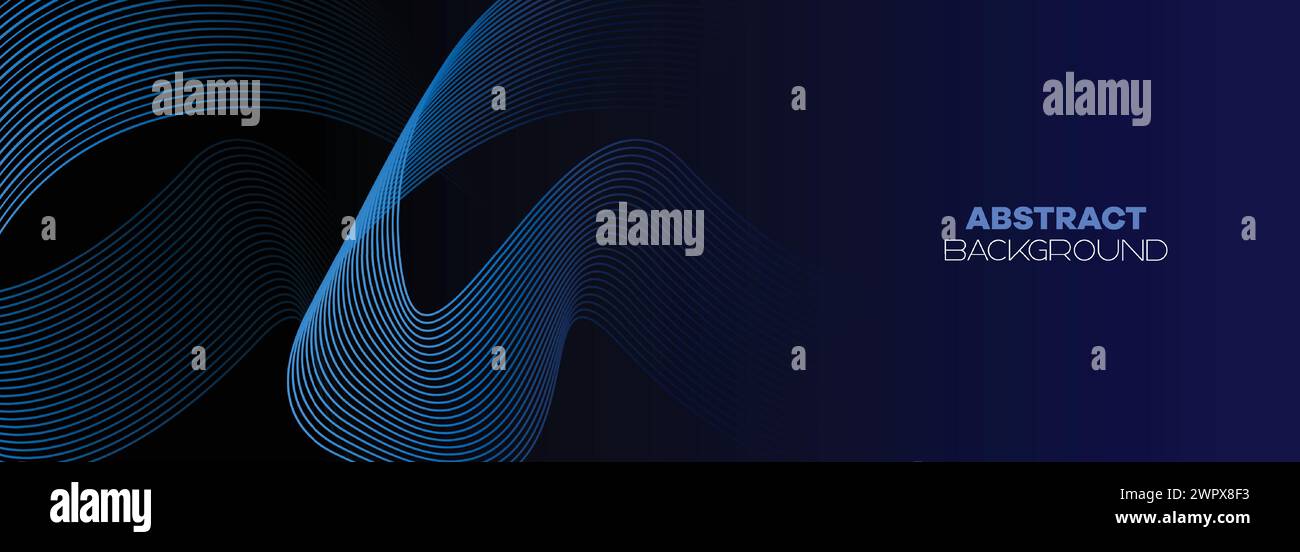 Dunkelblauer abstrakter Bannerhintergrund mit leuchtenden geometrischen Kreisen. marineblaues Farbverlauf-Muster und Web-Hintergrund mit futuristischer Technologie Stock Vektor