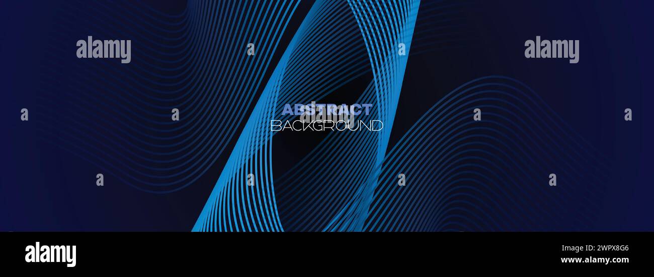 Dunkelblauer abstrakter Bannerhintergrund mit leuchtenden geometrischen Kreisen. marineblaues Farbverlauf-Muster und Web-Hintergrund mit futuristischer Technologie Stock Vektor