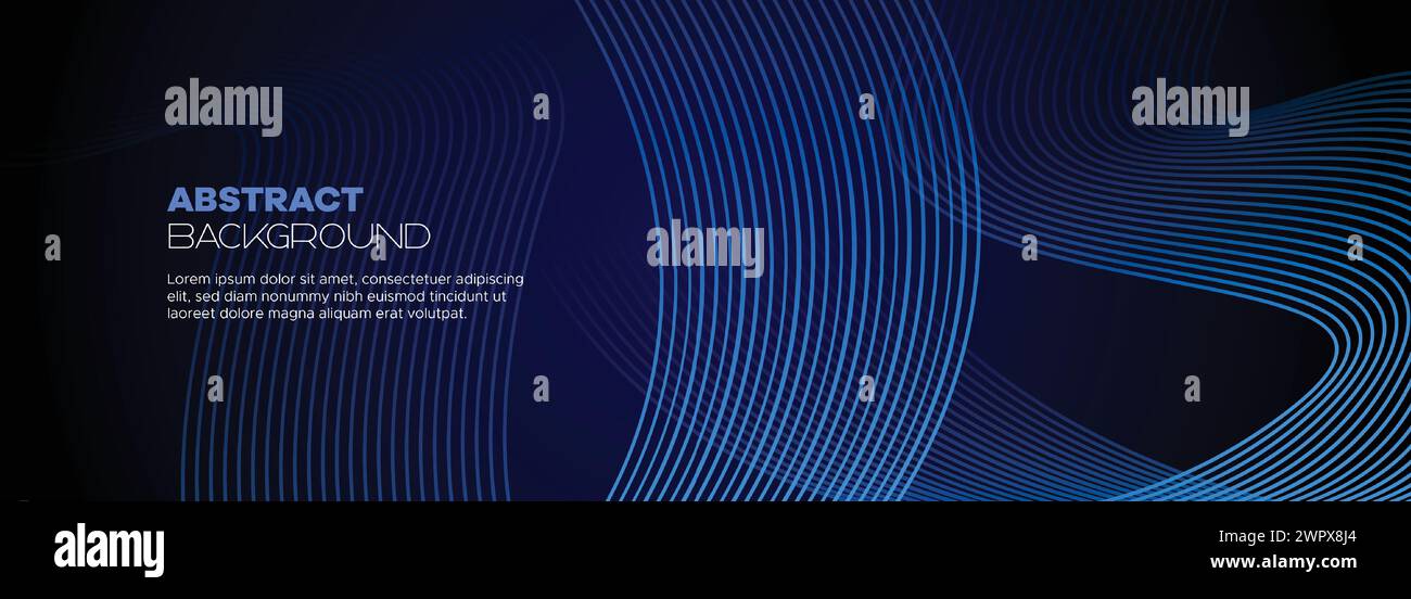 Dunkelblauer abstrakter Bannerhintergrund mit leuchtenden geometrischen Kreisen. marineblaues Farbverlauf-Muster und Web-Hintergrund mit futuristischer Technologie Stock Vektor