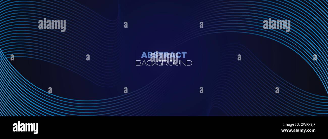 Dunkelblauer abstrakter Bannerhintergrund mit leuchtenden geometrischen Kreisen. marineblaues Farbverlauf-Muster und Web-Hintergrund mit futuristischer Technologie Stock Vektor