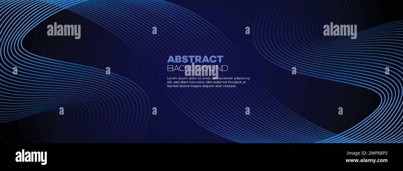 Dunkelblauer abstrakter Bannerhintergrund mit leuchtenden geometrischen Kreisen. marineblaues Farbverlauf-Muster und Web-Hintergrund mit futuristischer Technologie Stock Vektor