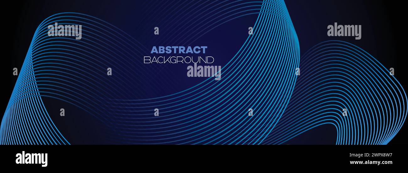 Dunkelblauer abstrakter Bannerhintergrund mit leuchtenden geometrischen Kreisen. marineblaues Farbverlauf-Muster und Web-Hintergrund mit futuristischer Technologie Stock Vektor