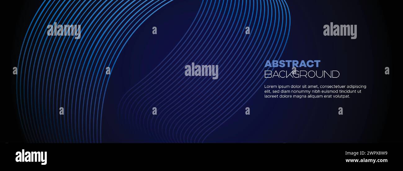 Dunkelblauer abstrakter Bannerhintergrund mit leuchtenden geometrischen Kreisen. marineblaues Farbverlauf-Muster und Web-Hintergrund mit futuristischer Technologie Stock Vektor