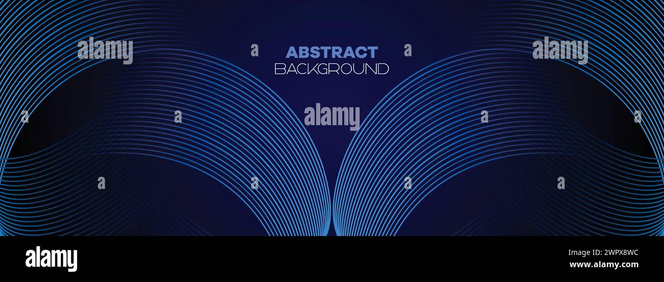 Dunkelblauer abstrakter Bannerhintergrund mit leuchtenden geometrischen Kreisen. marineblaues Farbverlauf-Muster und Web-Hintergrund mit futuristischer Technologie Stock Vektor