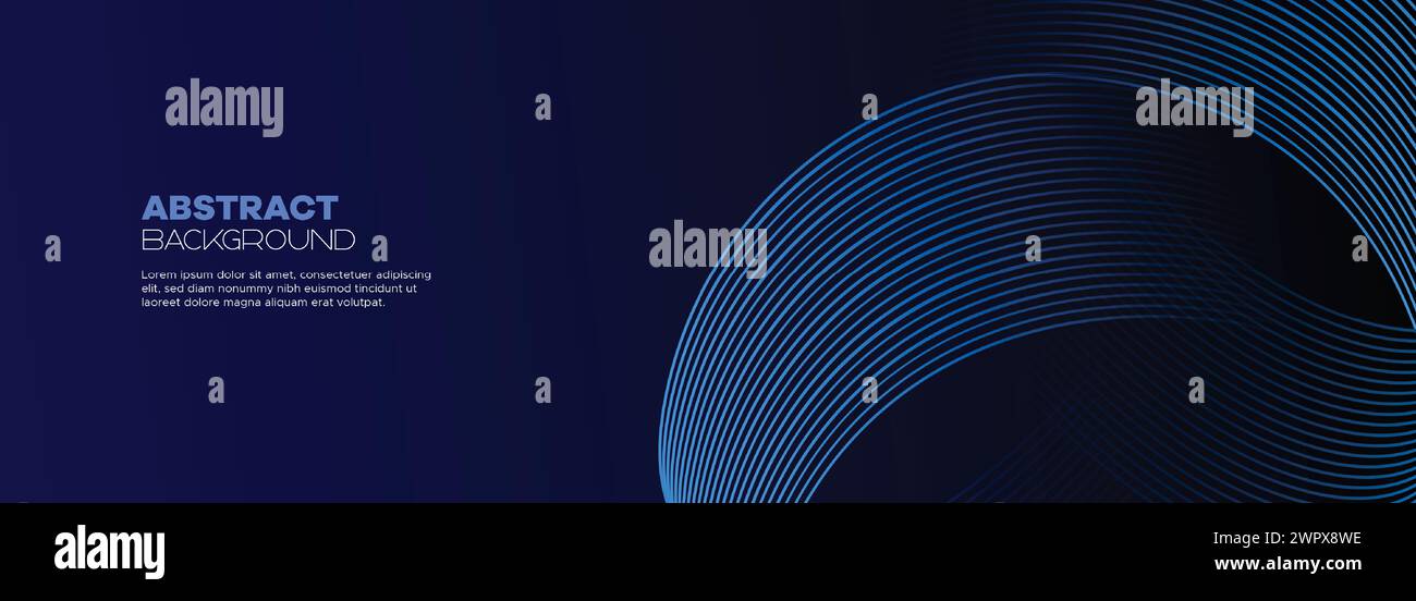 Dunkelblauer abstrakter Bannerhintergrund mit leuchtenden geometrischen Kreisen. marineblaues Farbverlauf-Muster und Web-Hintergrund mit futuristischer Technologie Stock Vektor